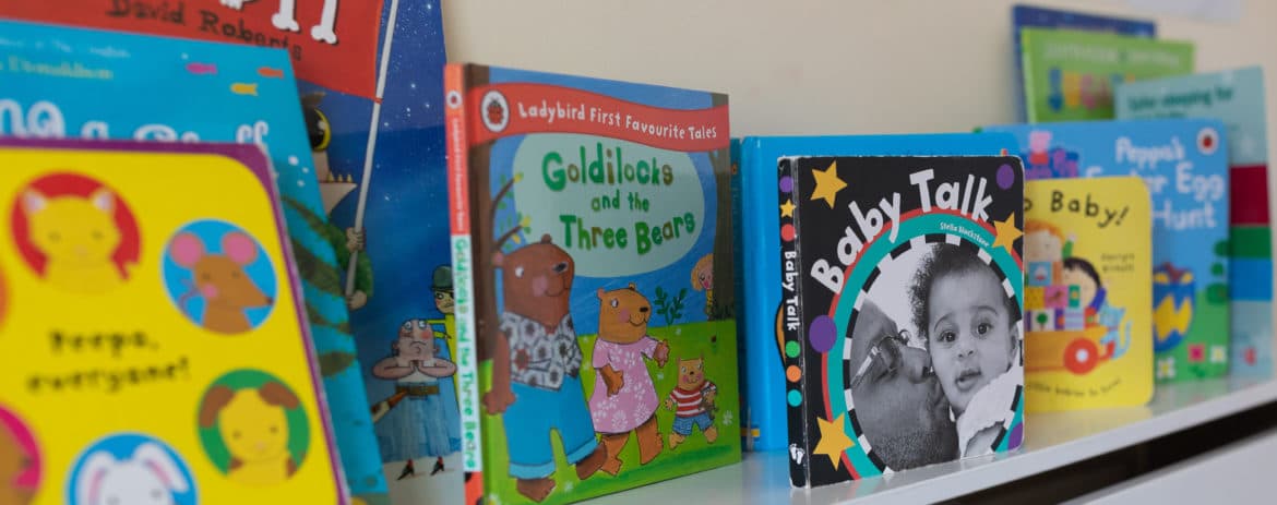 childrens books on shelf